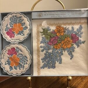 VTG Freund Mayer Paper Coasters (16) And Napkins (9) - Floral - Made In England